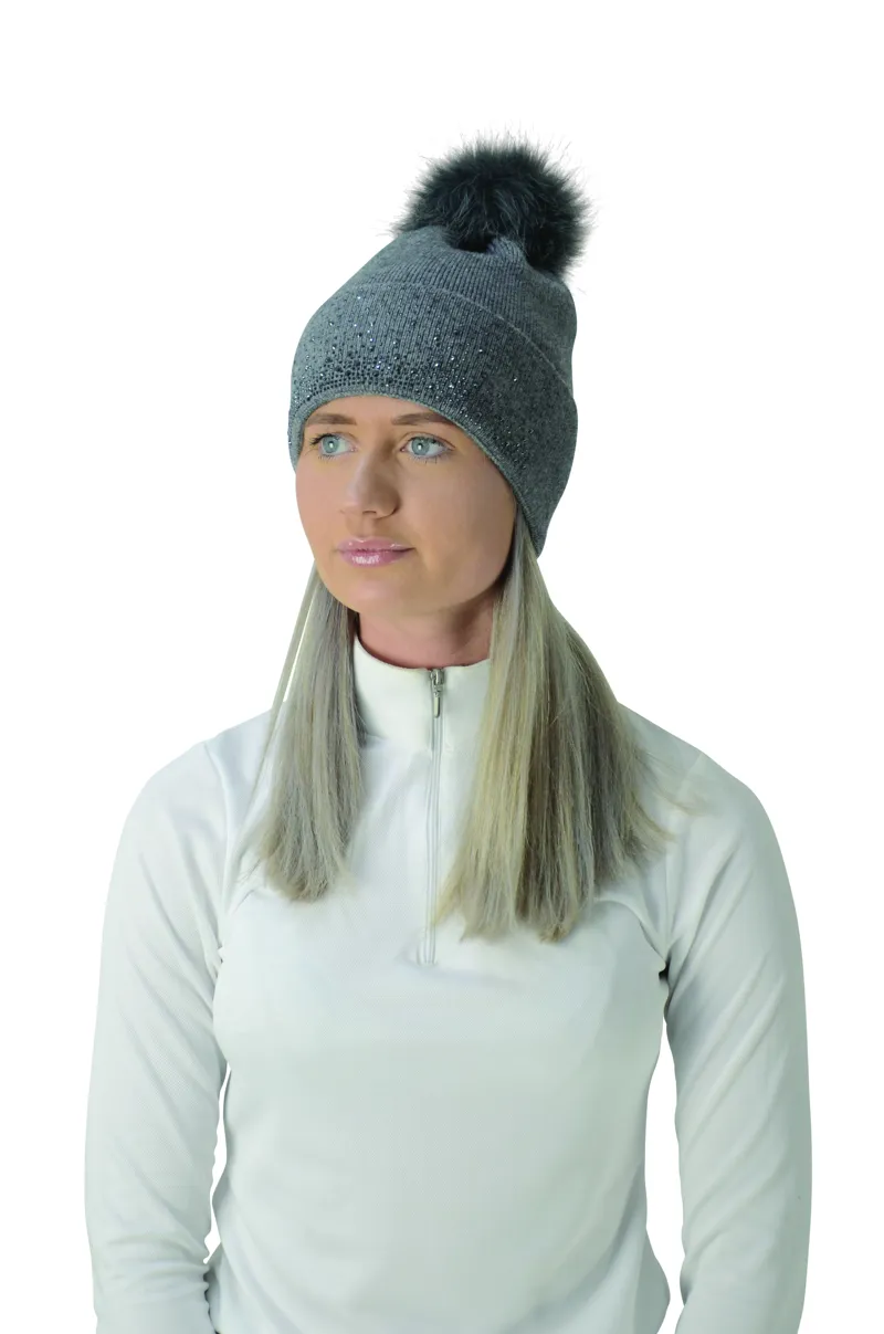 Hy Equestrian Alaska Diamante Bobble Hat - Grey/Black-1